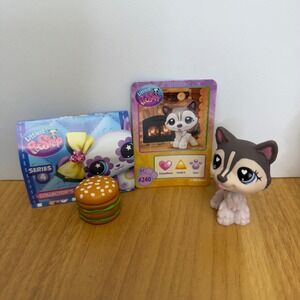 Littlest Pet Shop G7 Husky 240 Series 4 Pet Surprise Grey Dog Heart Eyes Burger